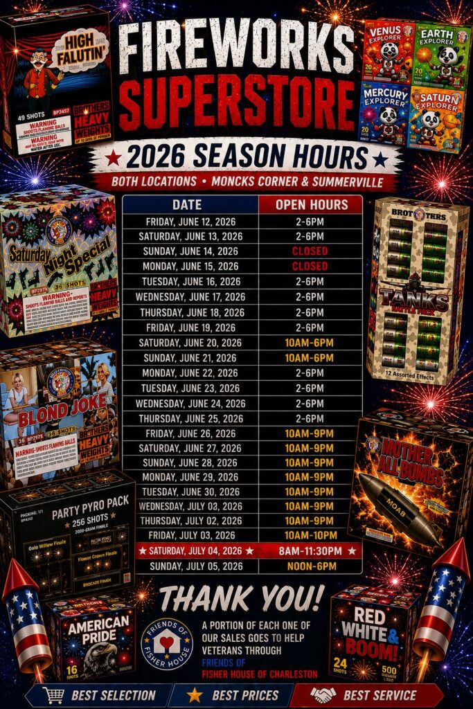 Red white and boom fireworks store timings